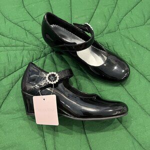 Christie & Jill Shoes Girls 1 Black Patent Leather Wedge Dress Formal Occassion